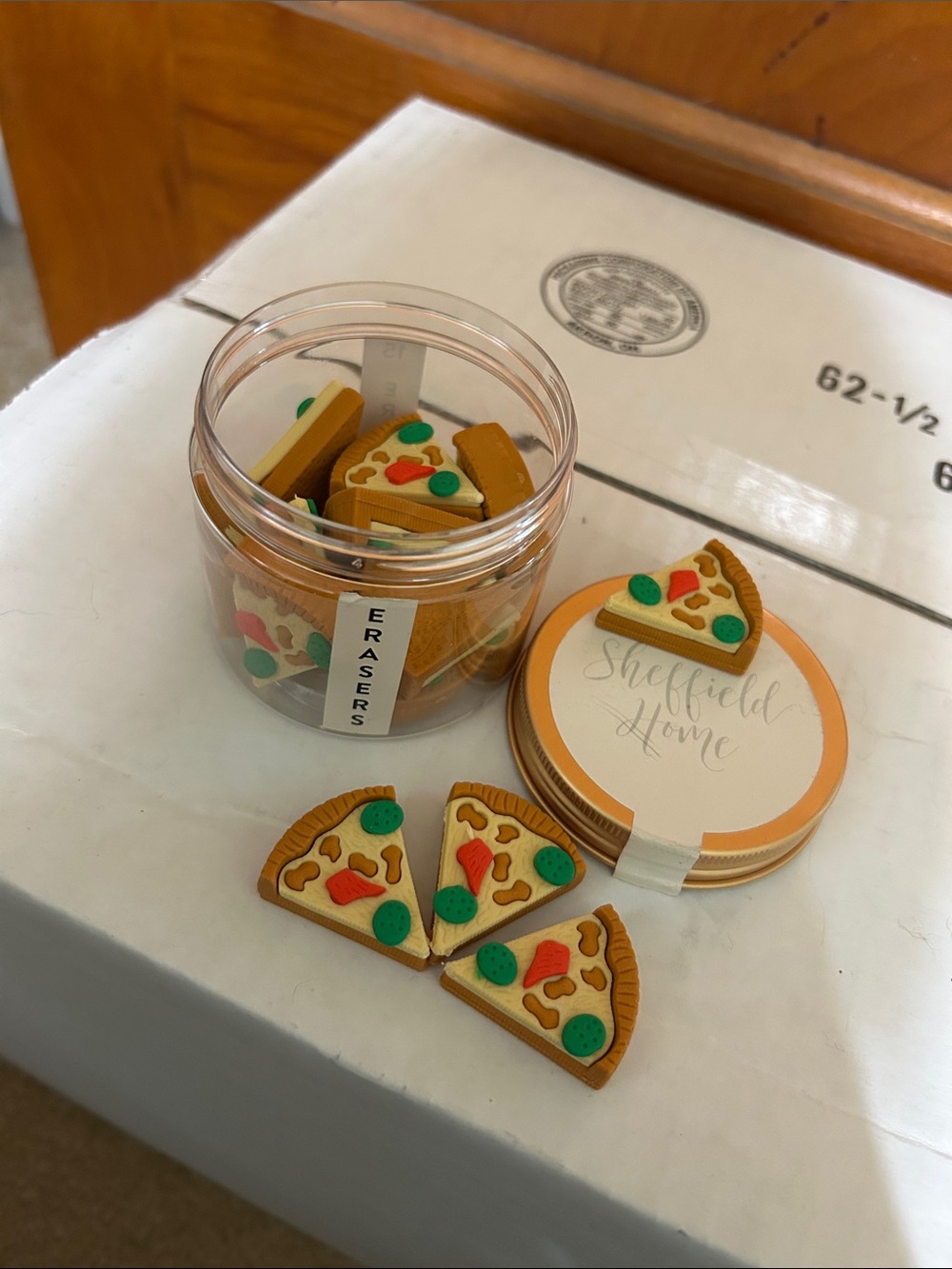 Sheffield Home Pizza Slice Erasers in Brown, Green & Red